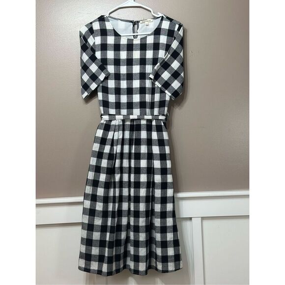 NWOT Jessakae Black & White Plaid Picnic Waist Tie Mini Dress Women's Small - Picture 2 of 13